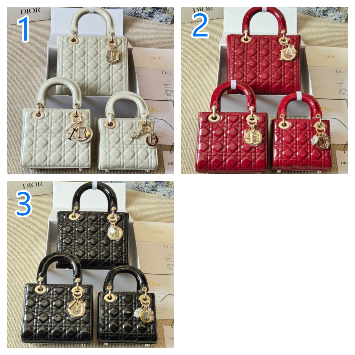 クリスチャンディオール　レディ ディオール バッグ  Christian Dior　可愛いLady Dior Bag 　　ミニ/スモール/ミディアム　バッグ　 女性　ショルダーバッグ　レザー 　ハンドバッグ　3色