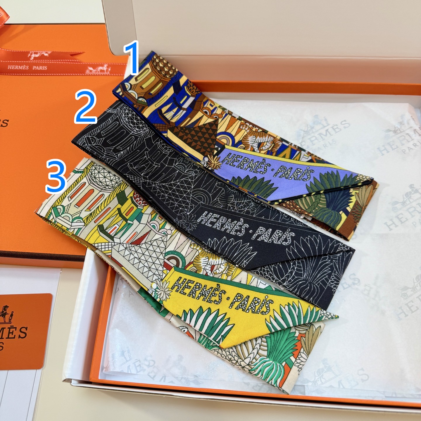 人気♡♡エルメス　Hermes　Twilly　ツイリー　スカーフ　レディーススカーフ　Scarf　多用途ツイリー　細長スカーフ　3点