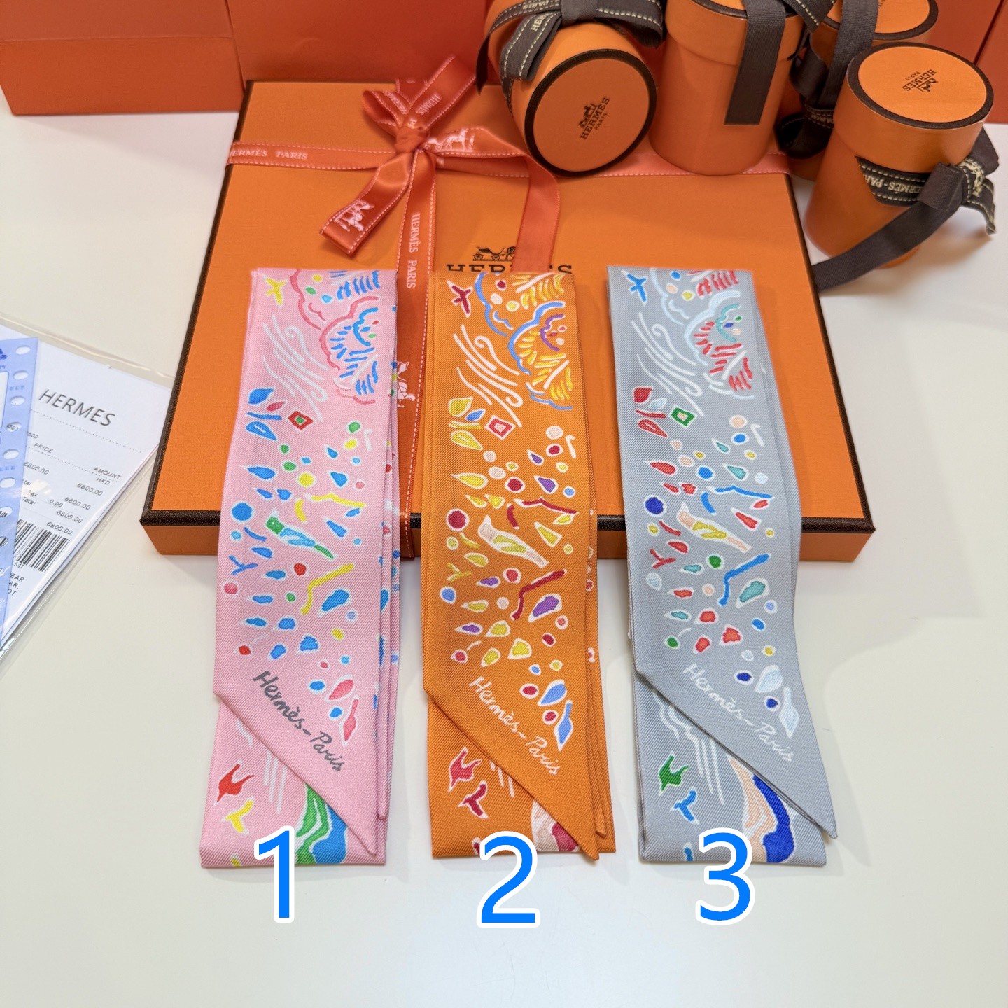 エルメス　Hermes　Twilly　ツイリー　エレガント　上品カラー　細長スカーフ　レディース　バッグスカーフ　3色