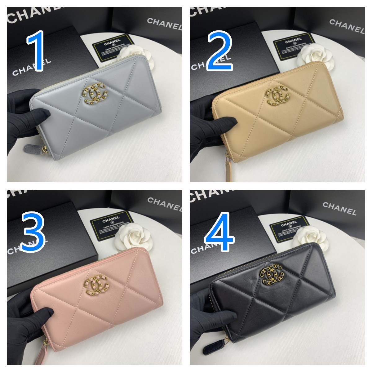 CHANEL　シャネル　CHANEL19　ディズヌフ　ロングジップウォレット　ファスナー長財布　チェーン　ココマーク　財布　4色