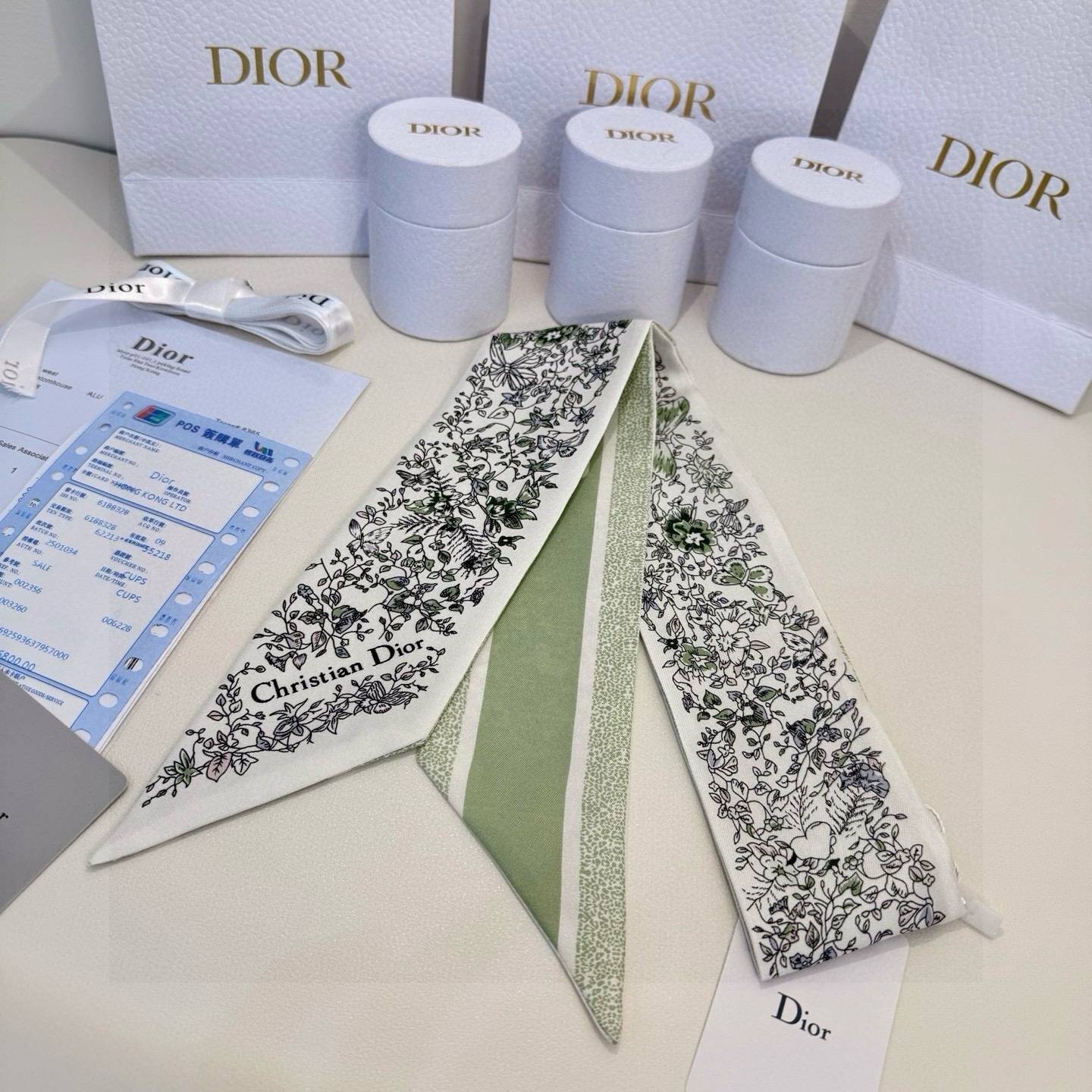 DIOR ディオール ミツァ マフラー パッチワーク柄 白色 ネイビー - 画像 3
