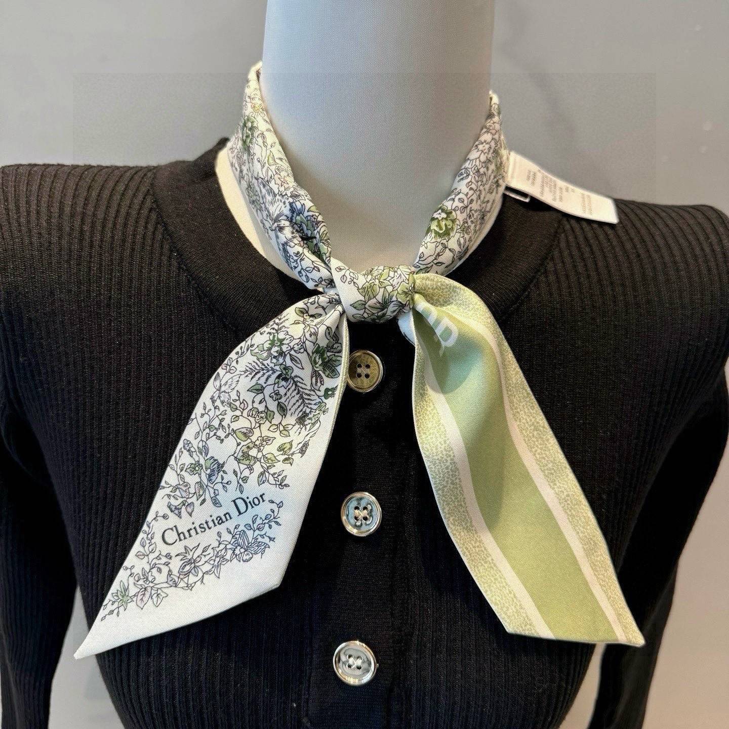 DIOR ディオール ミツァ マフラー パッチワーク柄 白色 ネイビー - 画像 4