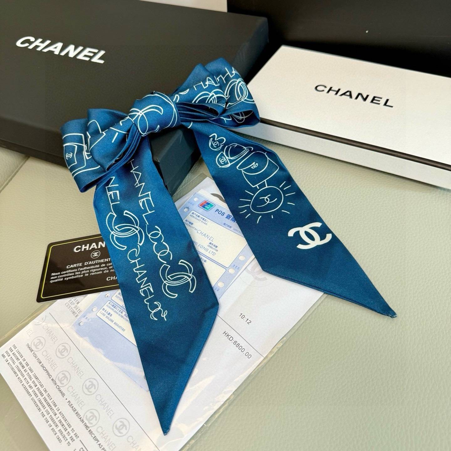 CHANEL シャネル ロゴカメリア柄 ロングリボン ブラック ホワイト - 画像 4