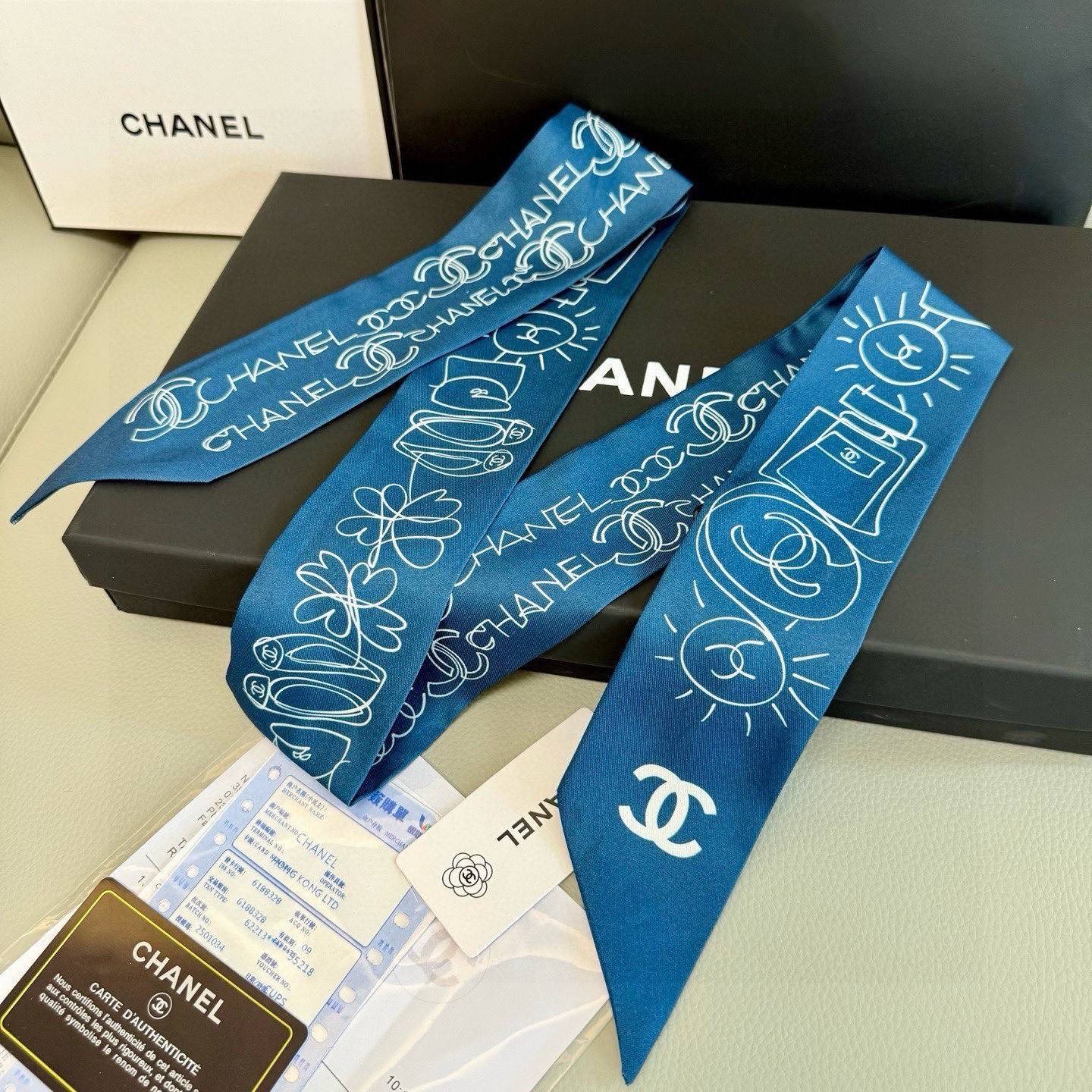 CHANEL シャネル ロゴカメリア柄 ロングリボン ブラック ホワイト - 画像 5