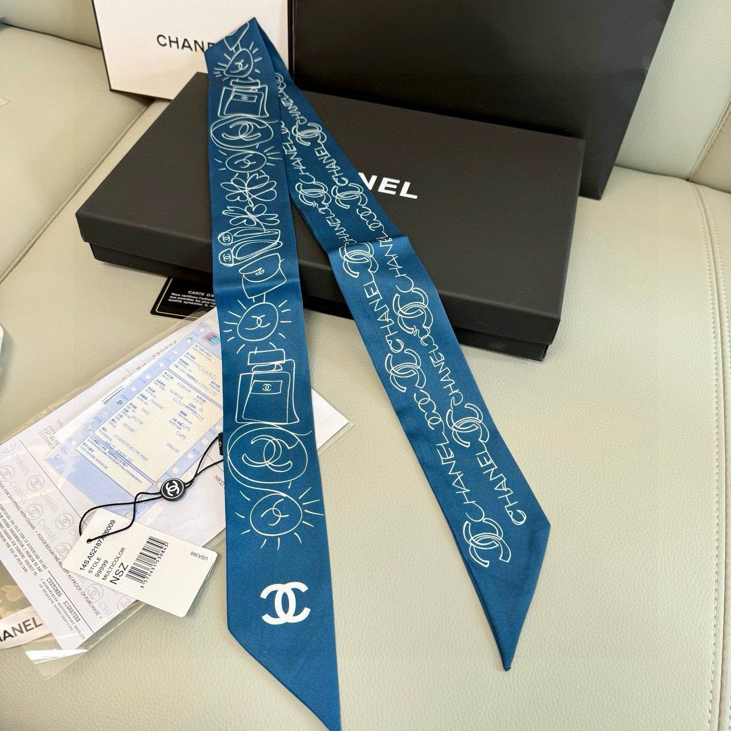 CHANEL シャネル ロゴカメリア柄 ロングリボン ブラック ホワイト - 画像 6