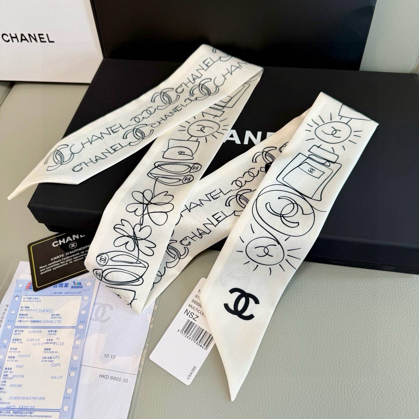 CHANEL シャネル ロゴカメリア柄 ロングリボン ブラック ホワイト - 画像 8