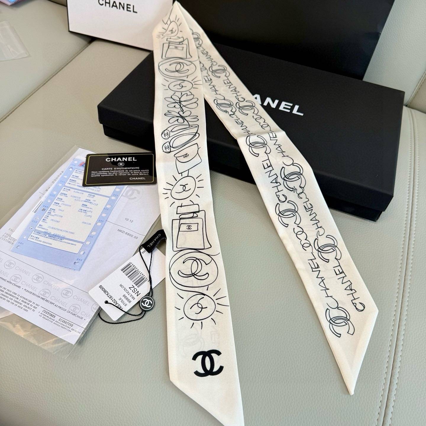 CHANEL シャネル ロゴカメリア柄 ロングリボン ブラック ホワイト - 画像 9