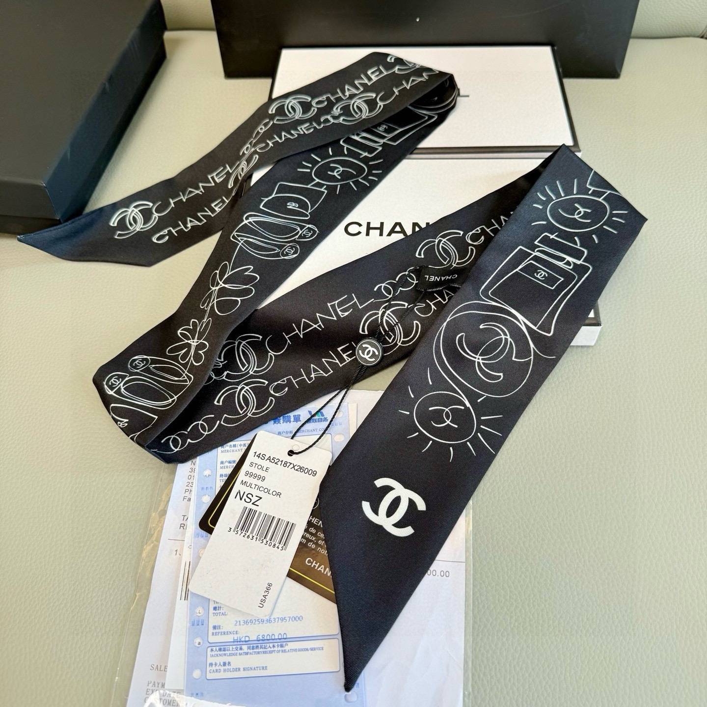 CHANEL シャネル ロゴカメリア柄 ロングリボン ブラック ホワイト - 画像 11