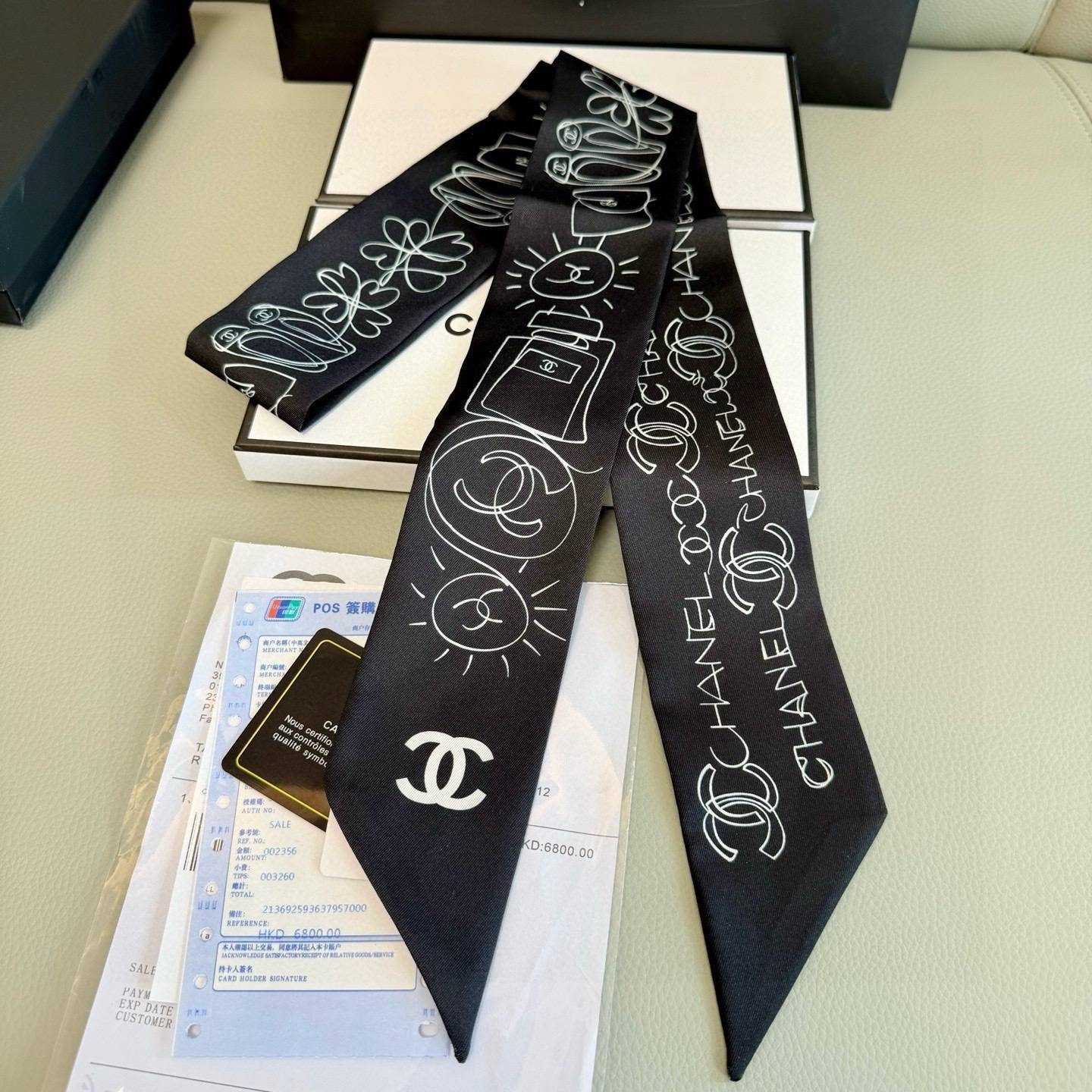 CHANEL シャネル ロゴカメリア柄 ロングリボン ブラック ホワイト - 画像 12