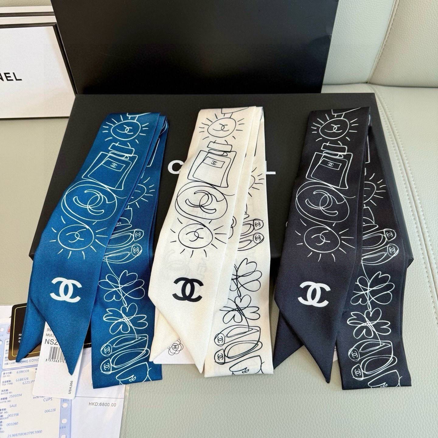 CHANEL シャネル ロゴカメリア柄 ロングリボン ブラック ホワイト - 画像 13