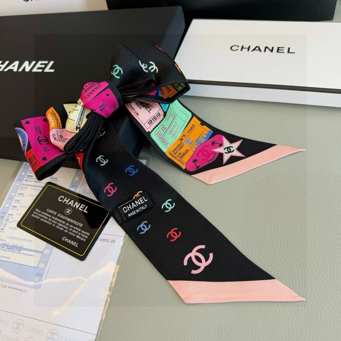 CHANEL シャネル ロゴカメリア柄 ロングリボン ブラック ホワイト - 画像 14
