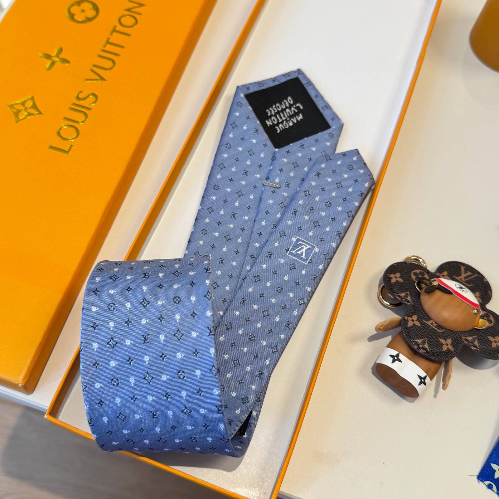 LOUIS VUITTON ルイヴィトン モノグラム柄 ネクタイ ブルー - 画像 3