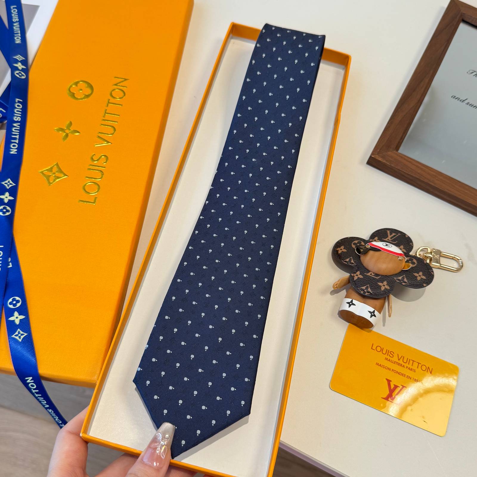 LOUIS VUITTON ルイヴィトン モノグラム柄 ネクタイ ブルー - 画像 7