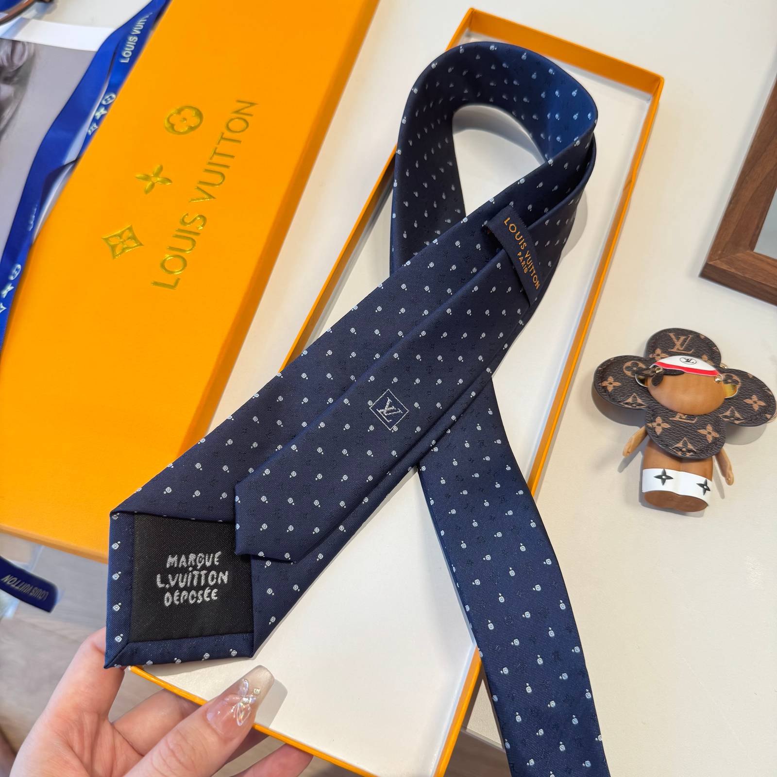 LOUIS VUITTON ルイヴィトン モノグラム柄 ネクタイ ブルー - 画像 8