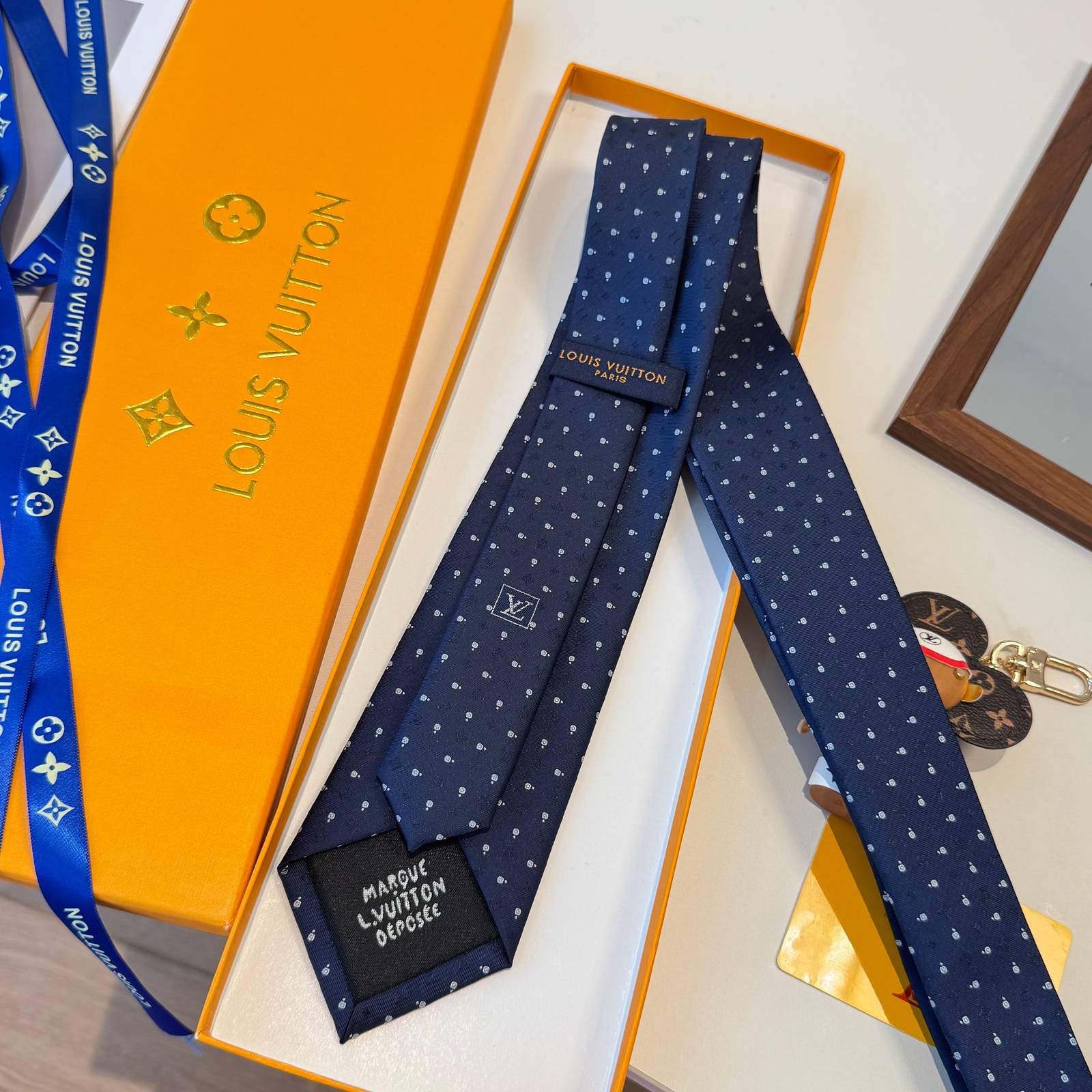 LOUIS VUITTON ルイヴィトン モノグラム柄 ネクタイ ブルー - 画像 9