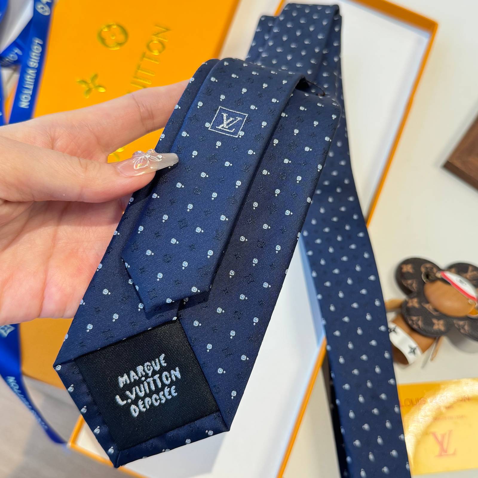 LOUIS VUITTON ルイヴィトン モノグラム柄 ネクタイ ブルー - 画像 10