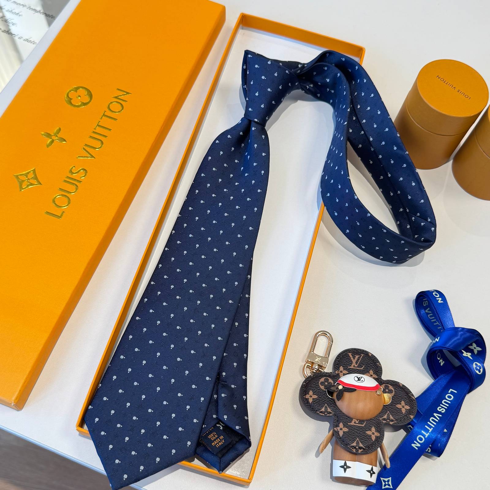 LOUIS VUITTON ルイヴィトン モノグラム柄 ネクタイ ブルー - 画像 14