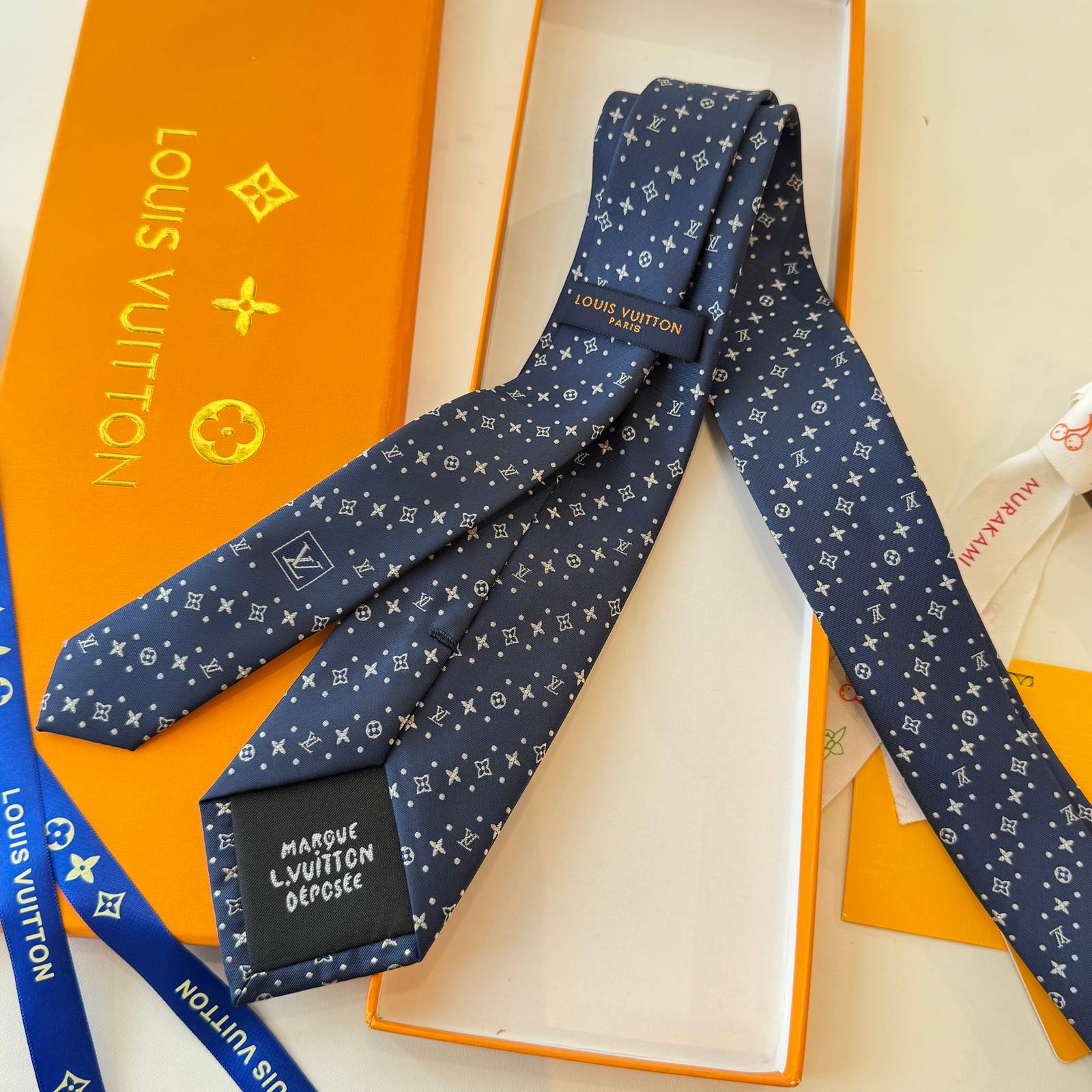 Louis Vuitton ルイヴィトン ネクタイ モノグラム柄 ネイビー - 画像 3