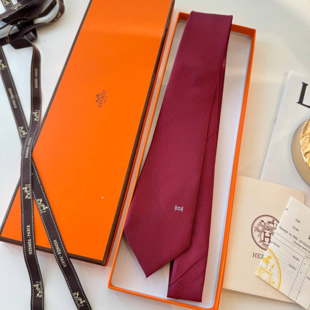 HERMES エルメス メンズネクタイ ワインレッド Hマーク - 画像 2