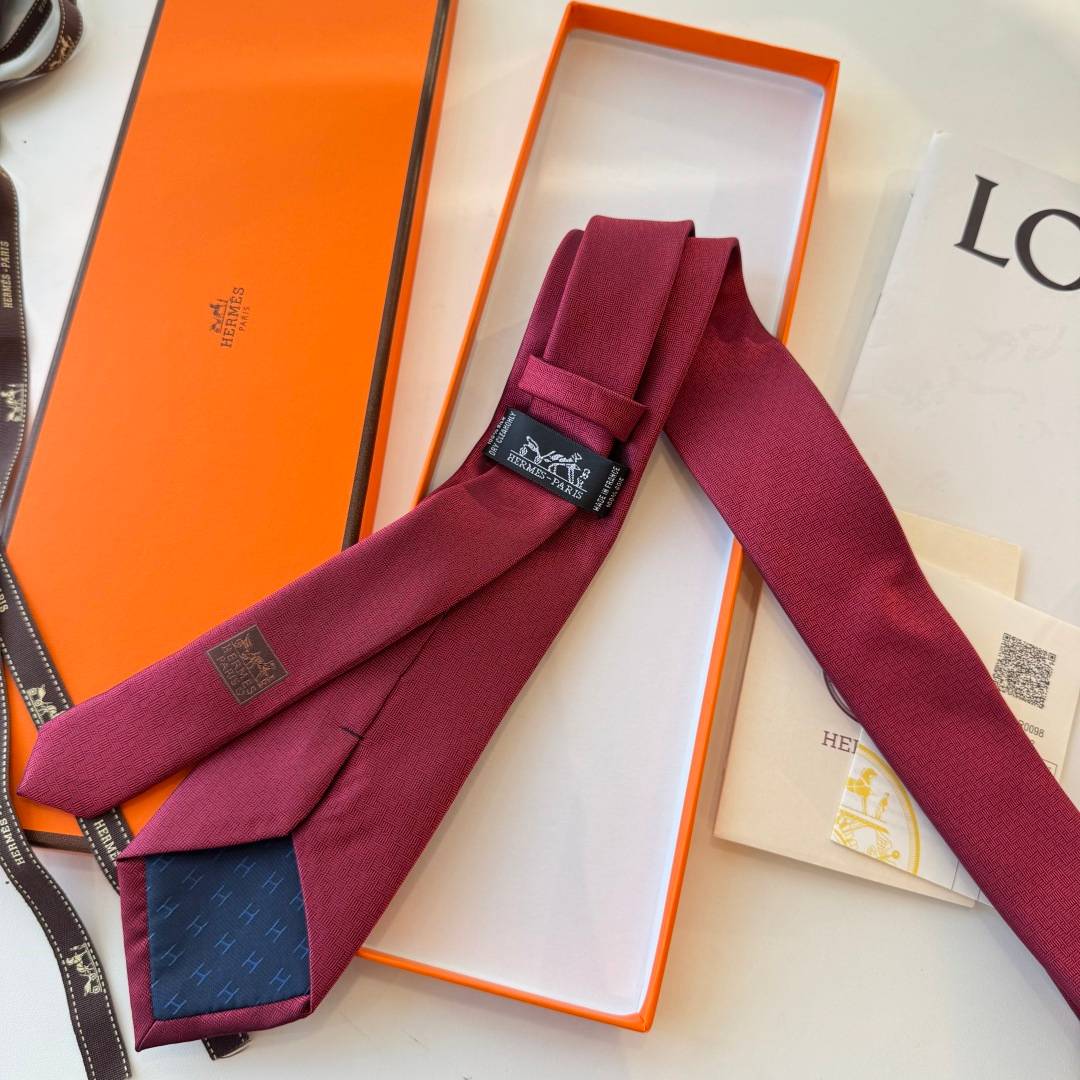 HERMES エルメス メンズネクタイ ワインレッド Hマーク - 画像 3