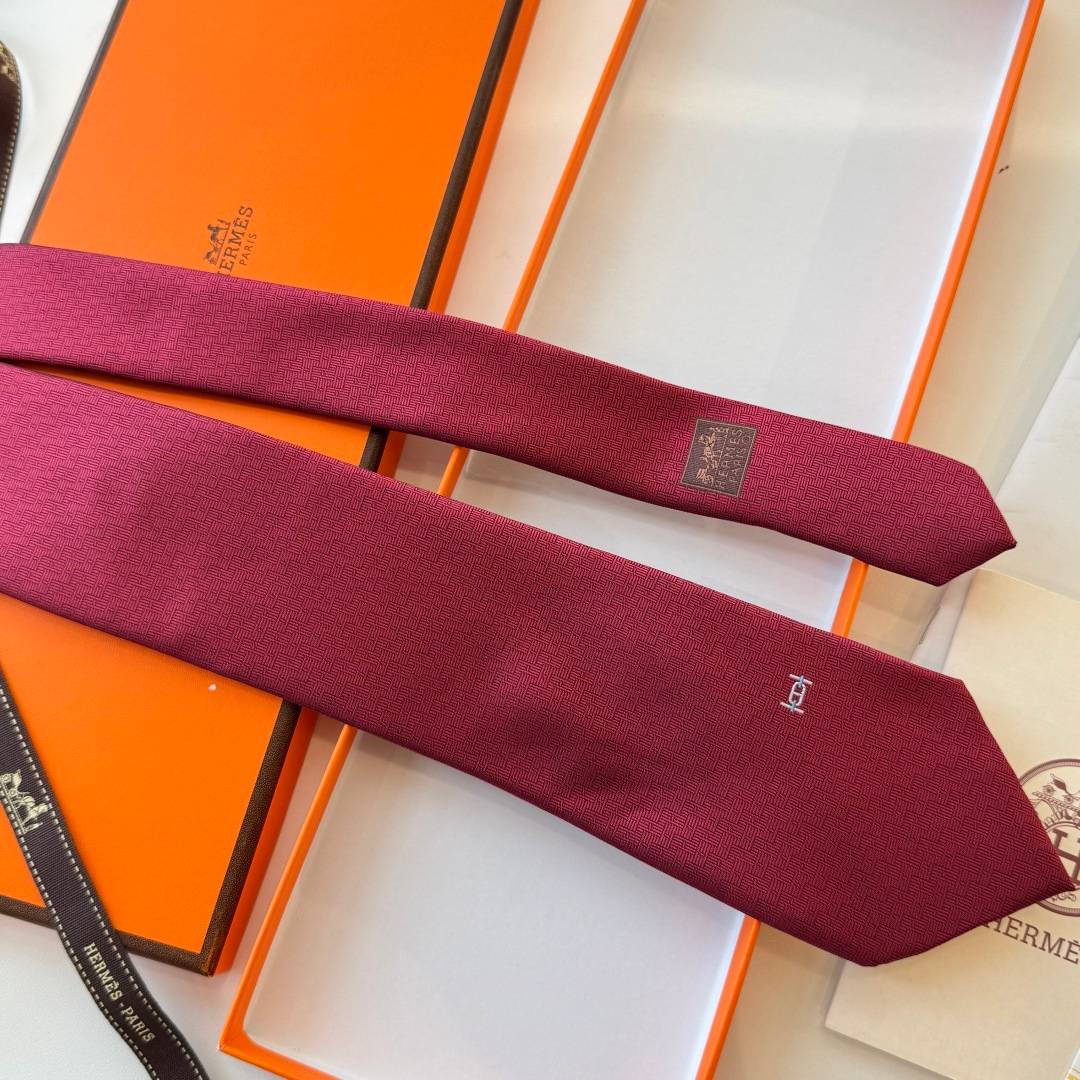 HERMES エルメス メンズネクタイ ワインレッド Hマーク - 画像 4