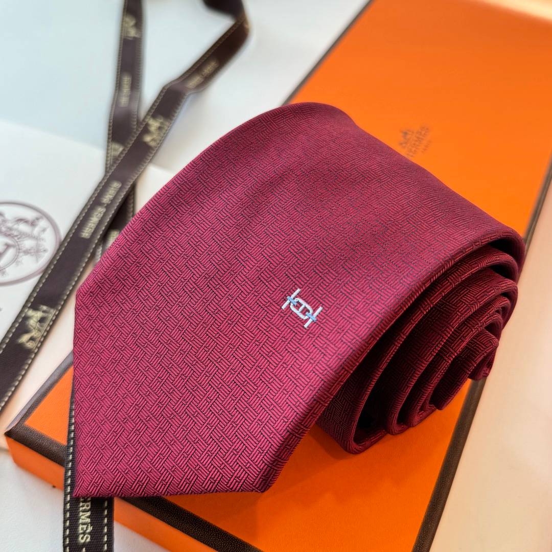 HERMES エルメス メンズネクタイ ワインレッド Hマーク - 画像 5