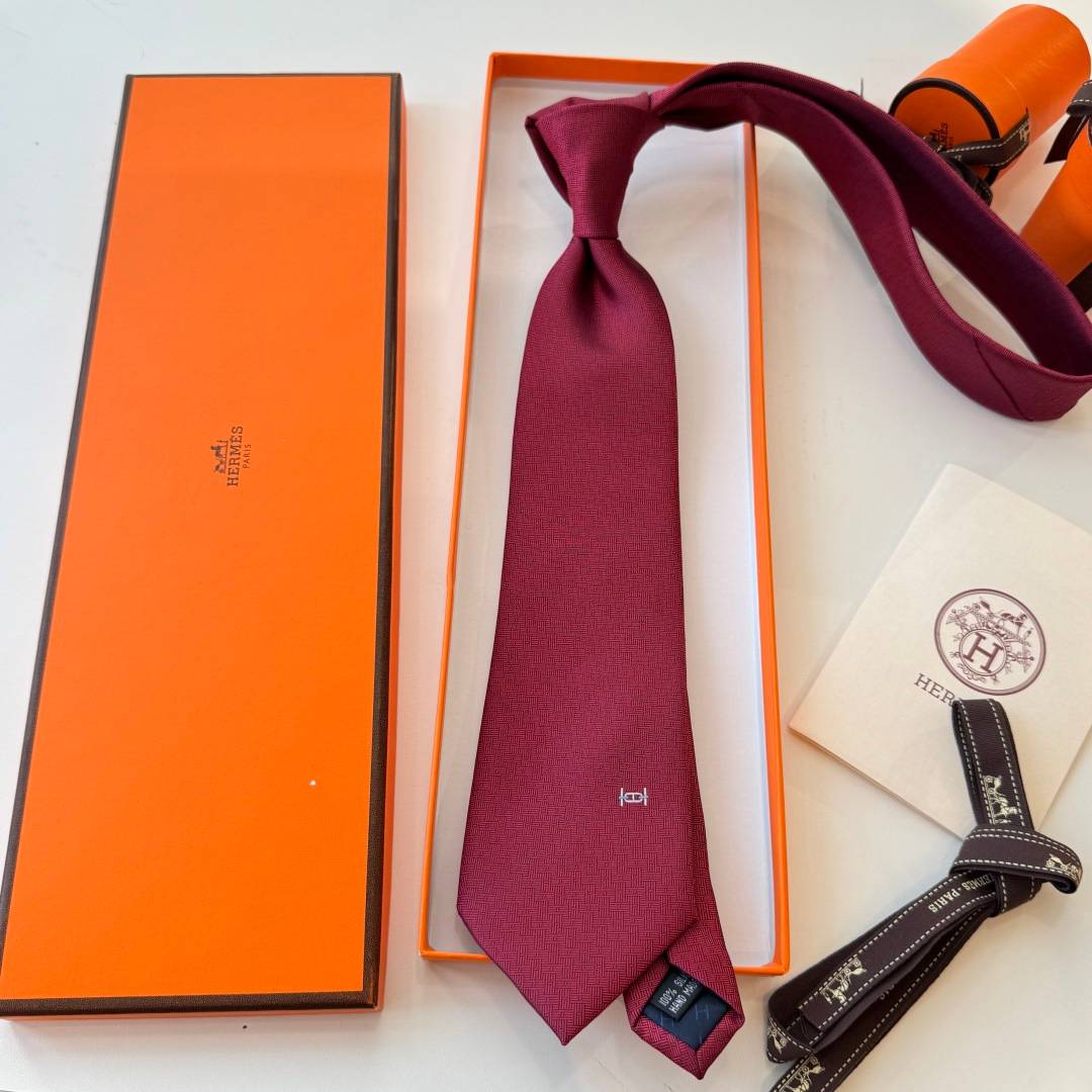 HERMES エルメス メンズネクタイ ワインレッド Hマーク - 画像 6