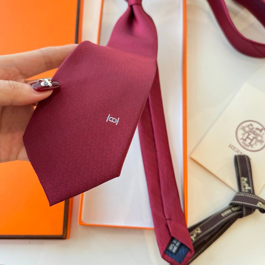 HERMES エルメス メンズネクタイ ワインレッド Hマーク - 画像 7