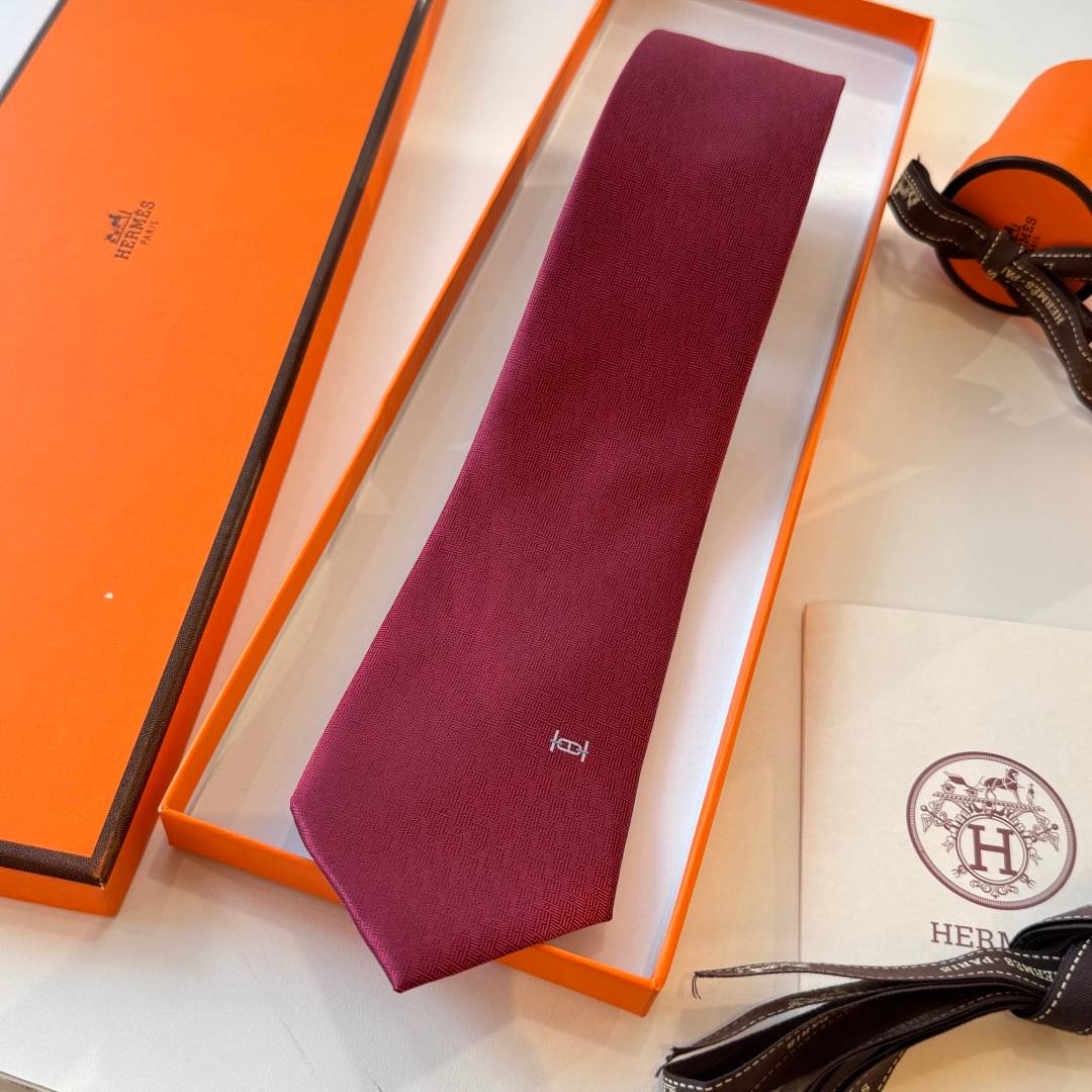 HERMES エルメス メンズネクタイ ワインレッド Hマーク - 画像 8