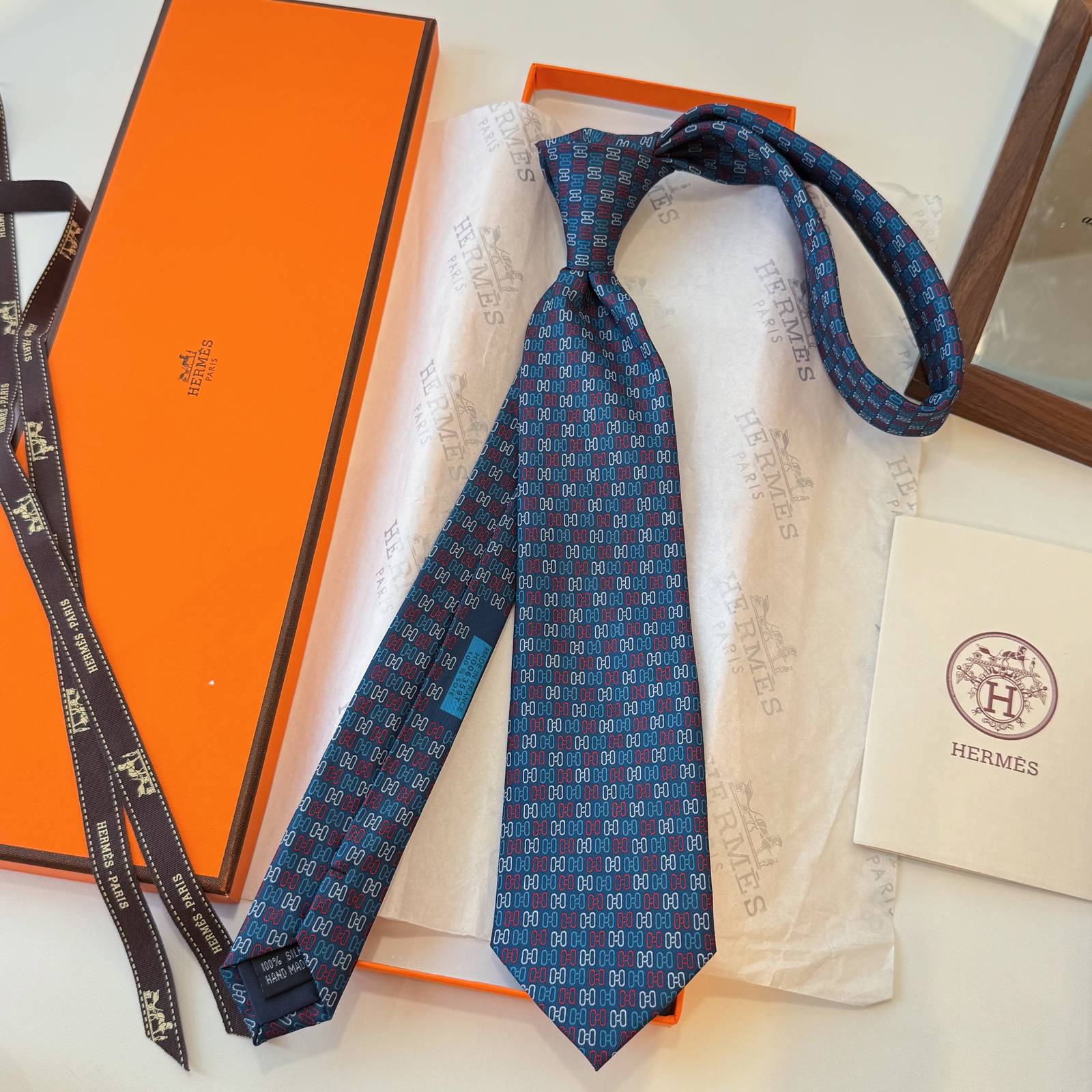 HERMES エルメス メンズネクタイ ワインレッド Hマーク - 画像 18