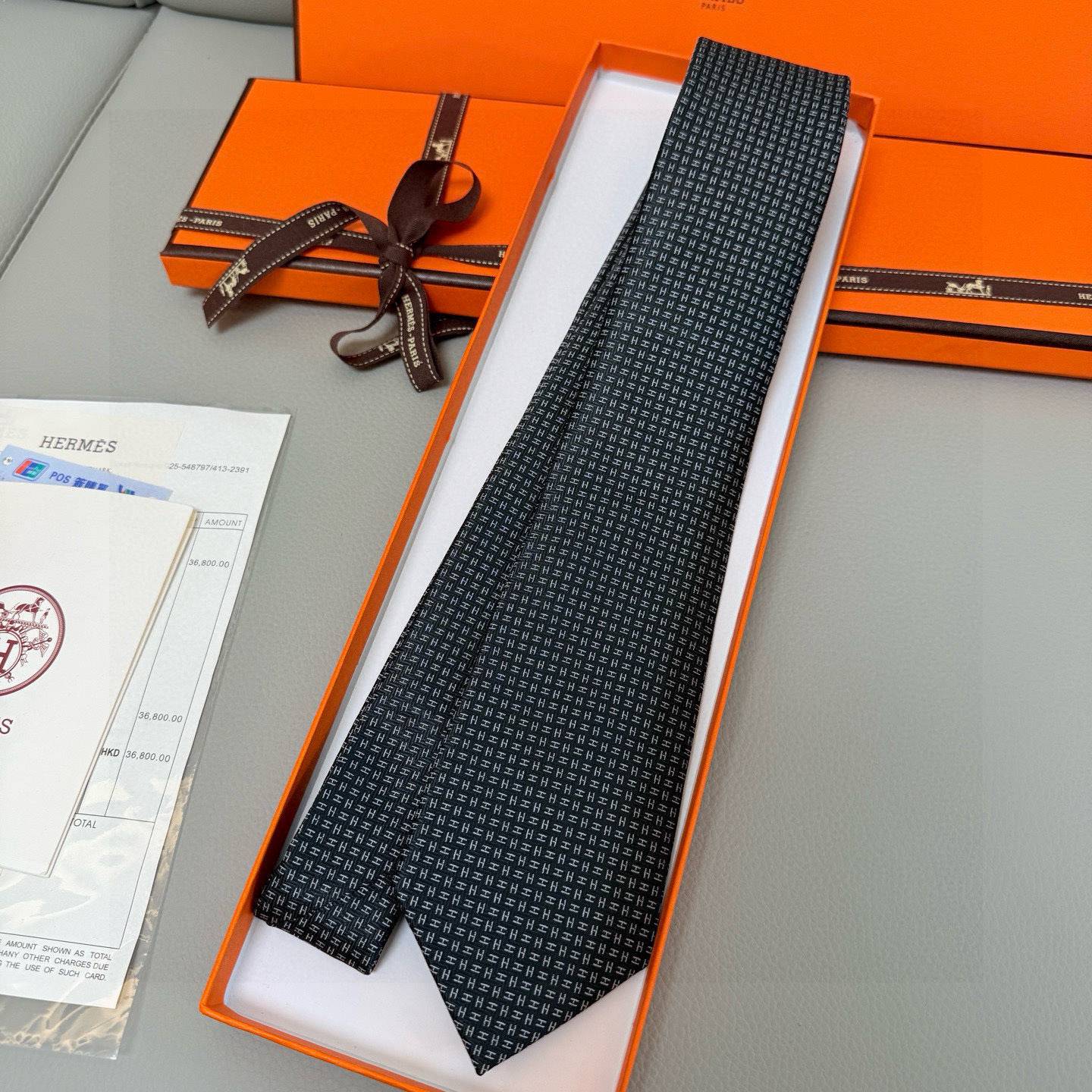 HERMES エルメス ネクタイ Hマーク柄 シルク 濃紺