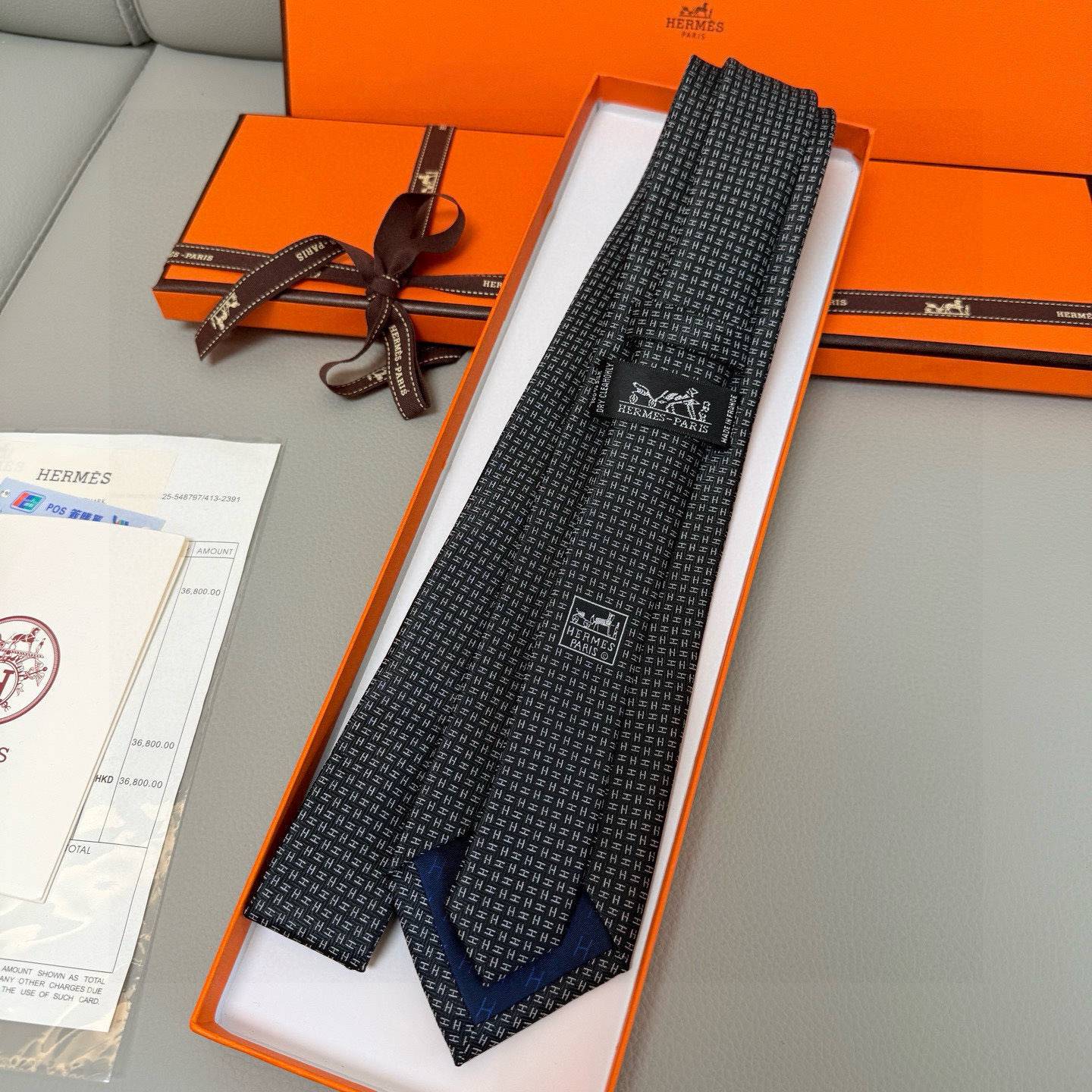 HERMES エルメス ネクタイ Hマーク柄 シルク 濃紺 - 画像 2