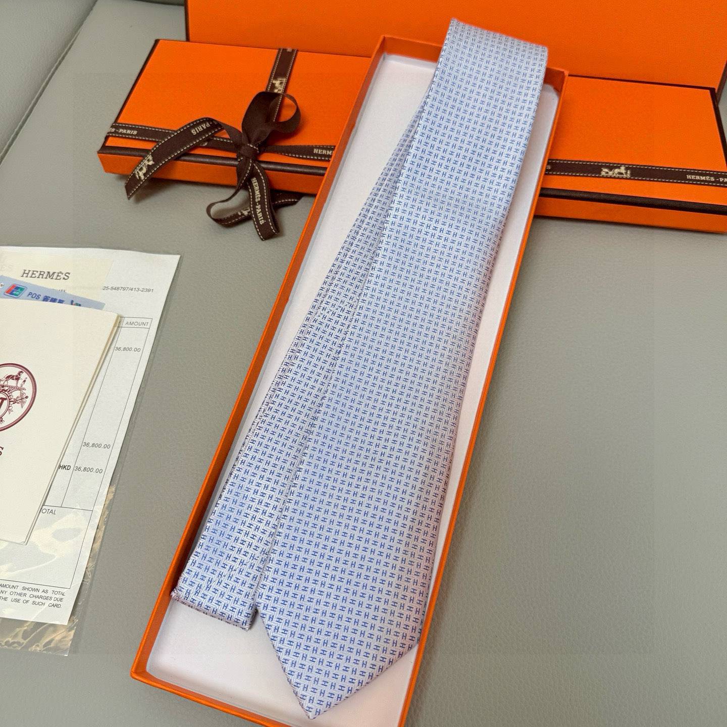 HERMES エルメス ネクタイ Hマーク柄 シルク 濃紺 - 画像 9