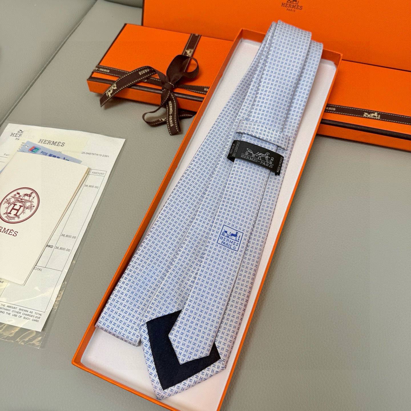 HERMES エルメス ネクタイ Hマーク柄 シルク 濃紺 - 画像 10