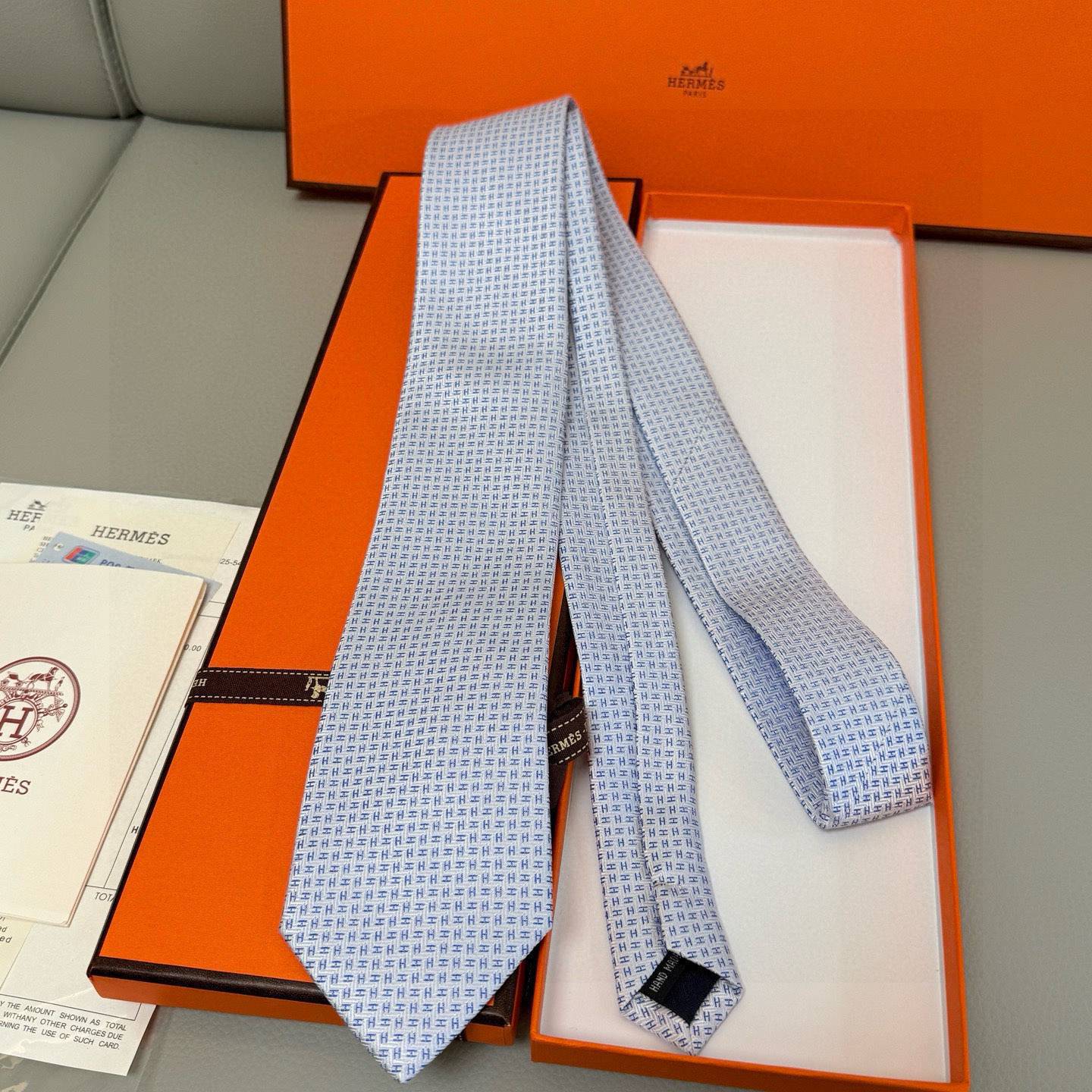 HERMES エルメス ネクタイ Hマーク柄 シルク 濃紺 - 画像 12