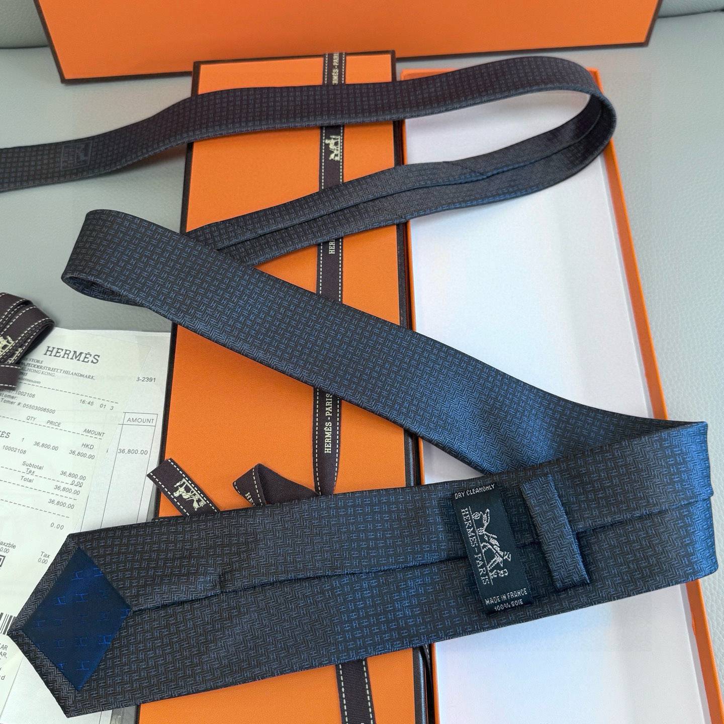 HERMES ネクタイ 100シルク H柄 ネイビー - 画像 2