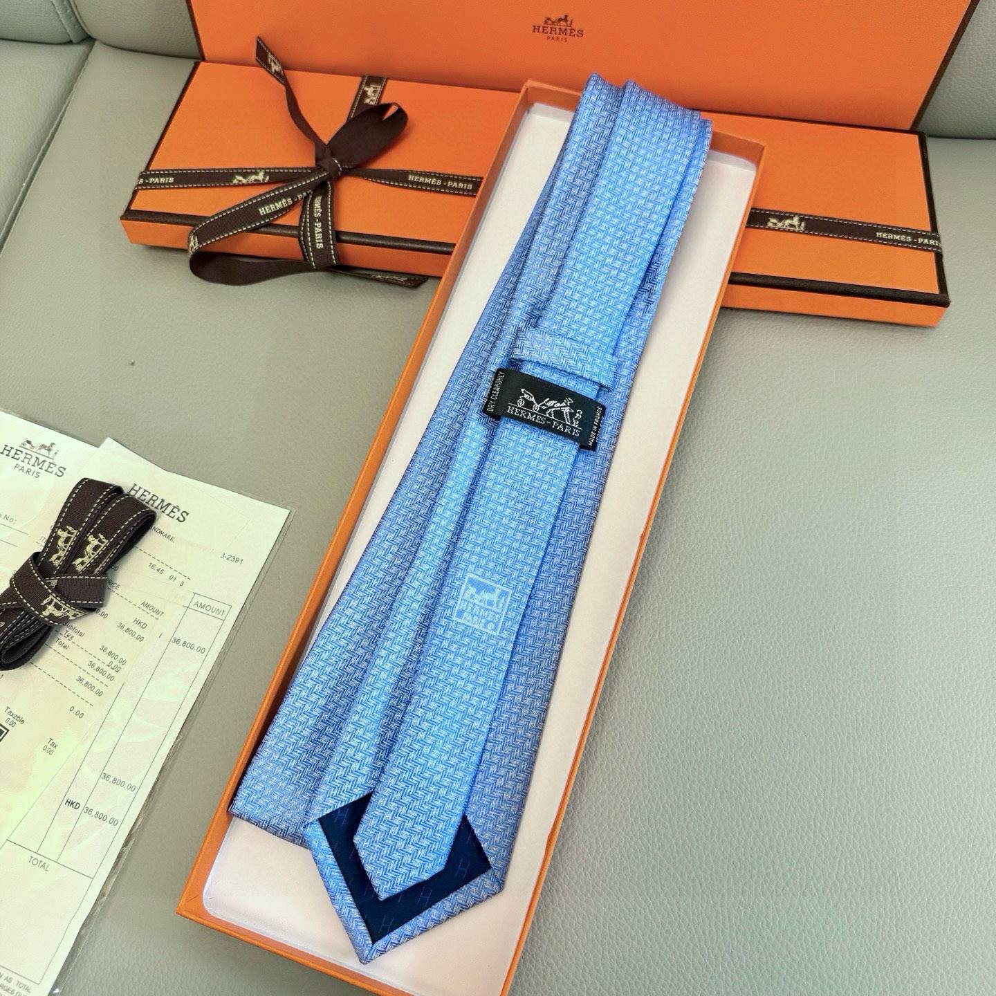 HERMES ネクタイ 100シルク H柄 ネイビー - 画像 6