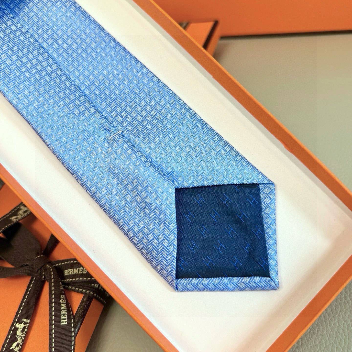 HERMES ネクタイ 100シルク H柄 ネイビー - 画像 9
