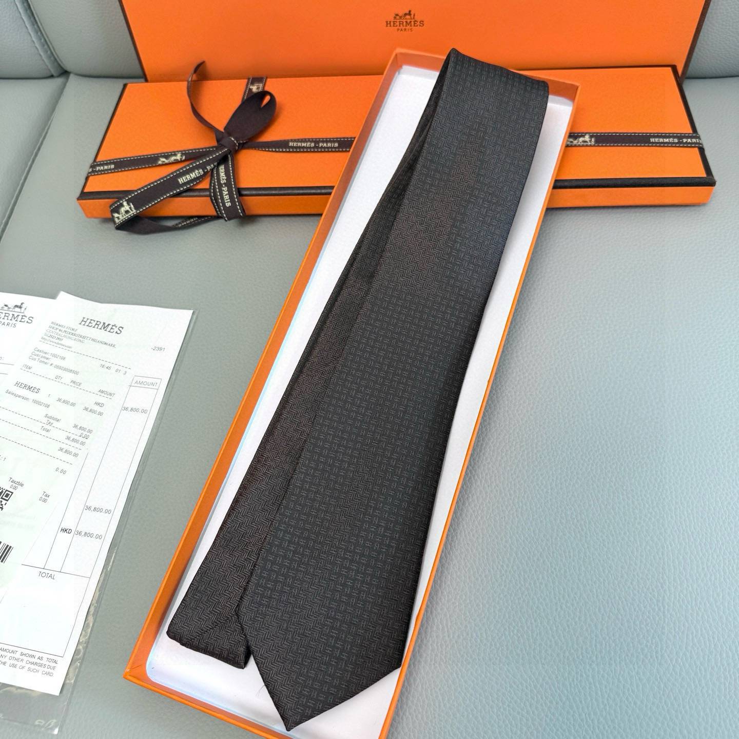 HERMES ネクタイ 100シルク H柄 ネイビー - 画像 12