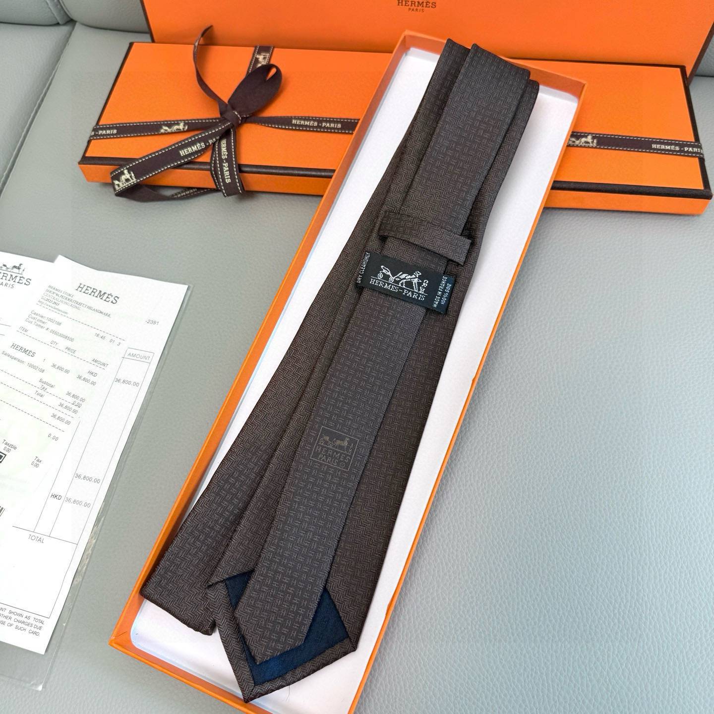 HERMES ネクタイ 100シルク H柄 ネイビー - 画像 13