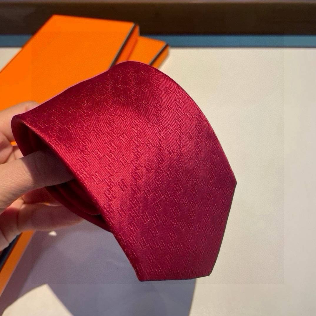 HERMES エルメス シルク ネクタイ H モノグラム 光沢 レッド - 画像 2