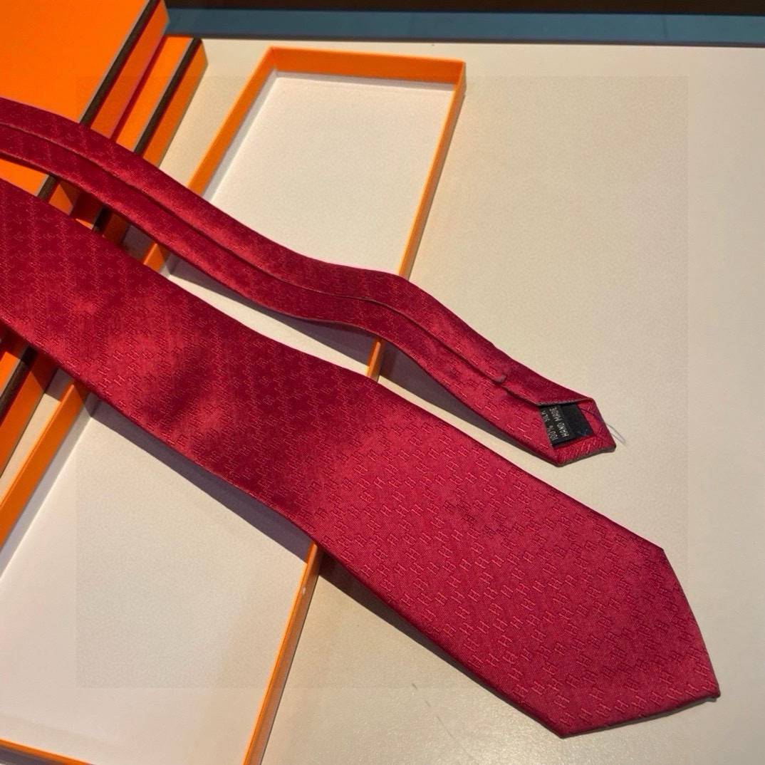 HERMES エルメス シルク ネクタイ H モノグラム 光沢 レッド - 画像 5