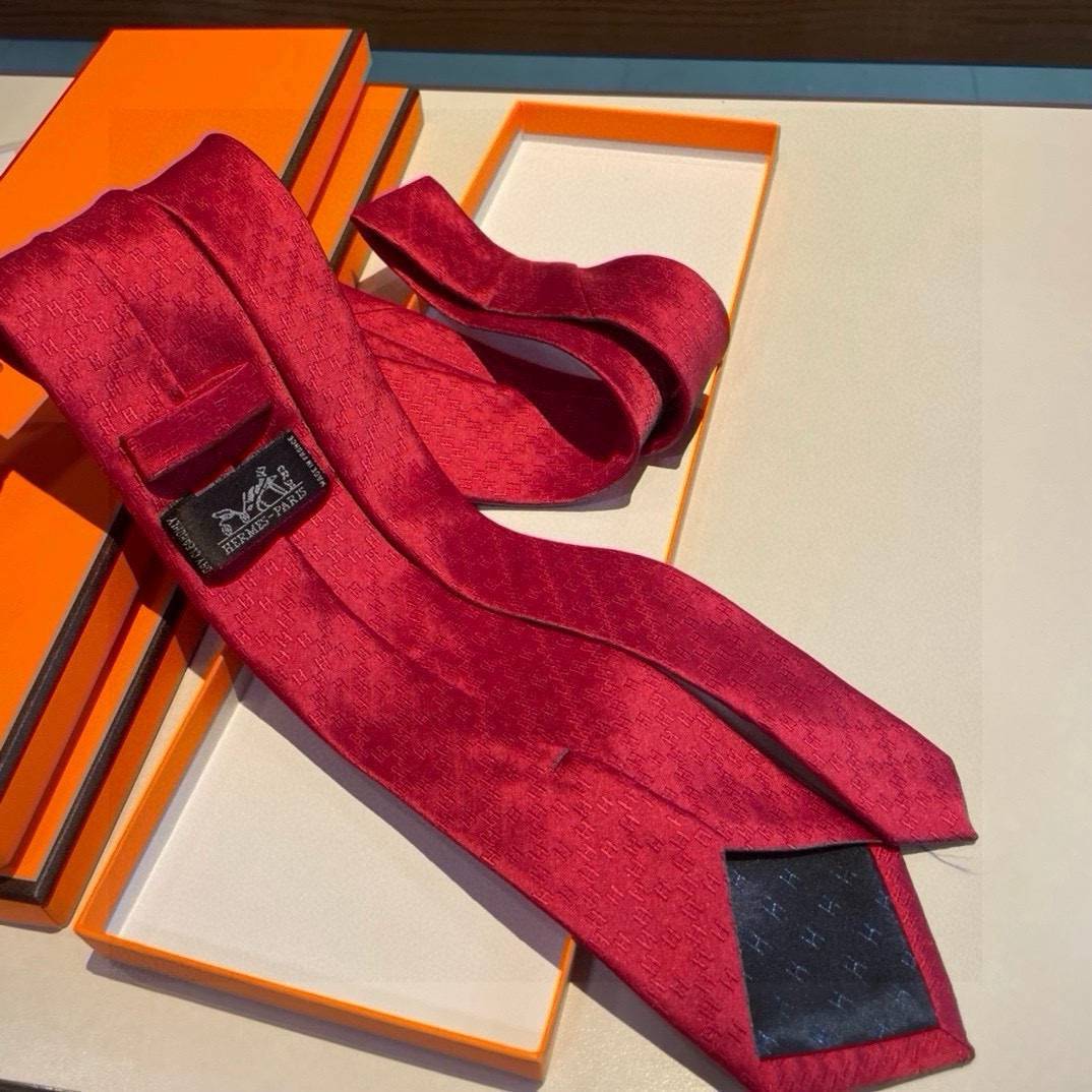 HERMES エルメス シルク ネクタイ H モノグラム 光沢 レッド - 画像 6