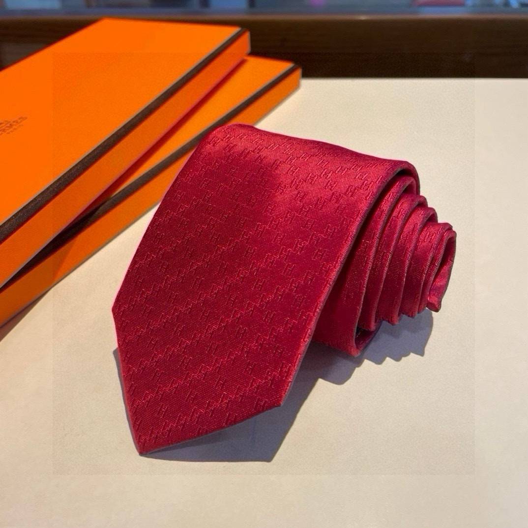 HERMES エルメス シルク ネクタイ H モノグラム 光沢 レッド - 画像 8