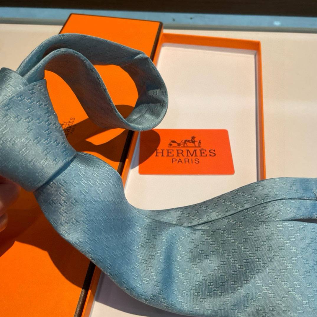 HERMES エルメス ネクタイ H柄 新型 提花 スカイブルー - 画像 8