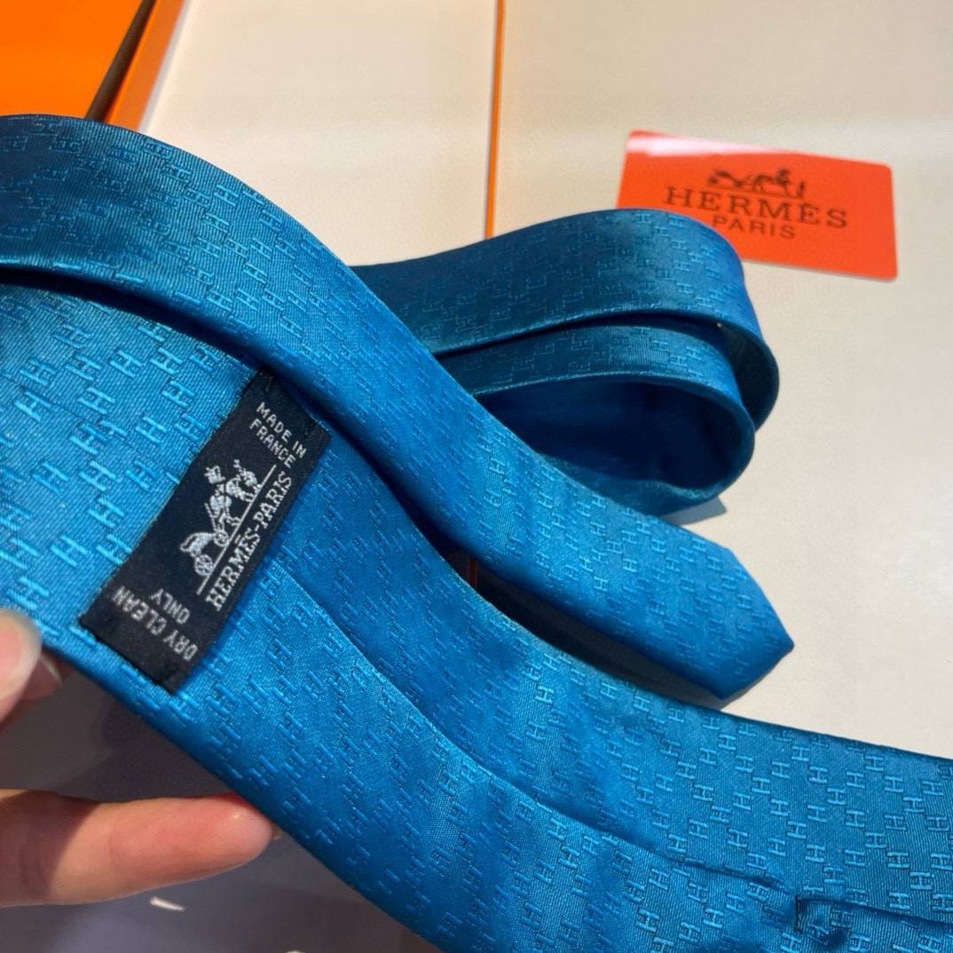 HERMES エルメス ネックタイ Hロゴ柄 織り柄 ブルー