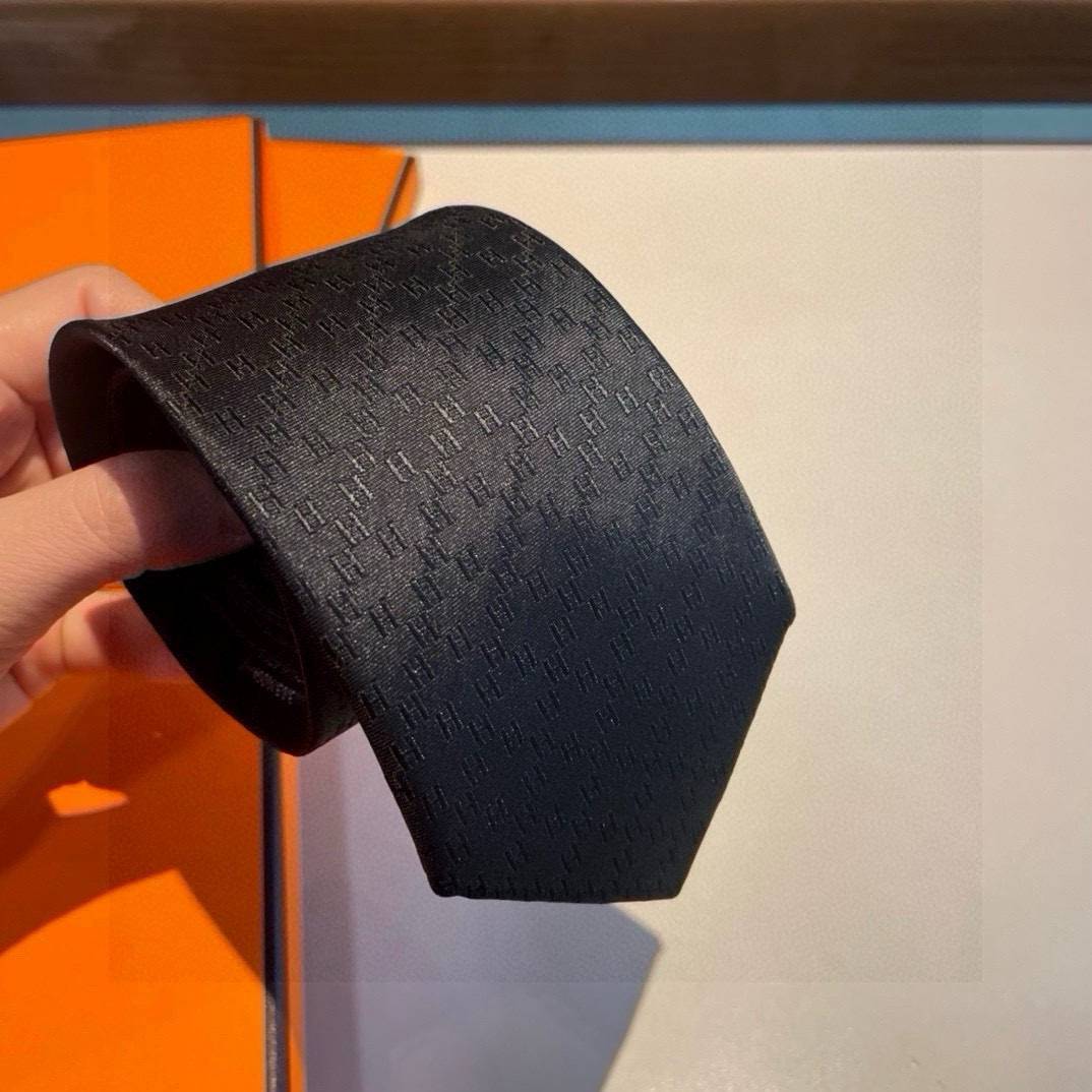 HERMES エルメス ネックタイ Hロゴ ジャカード柄 ブラック - 画像 2