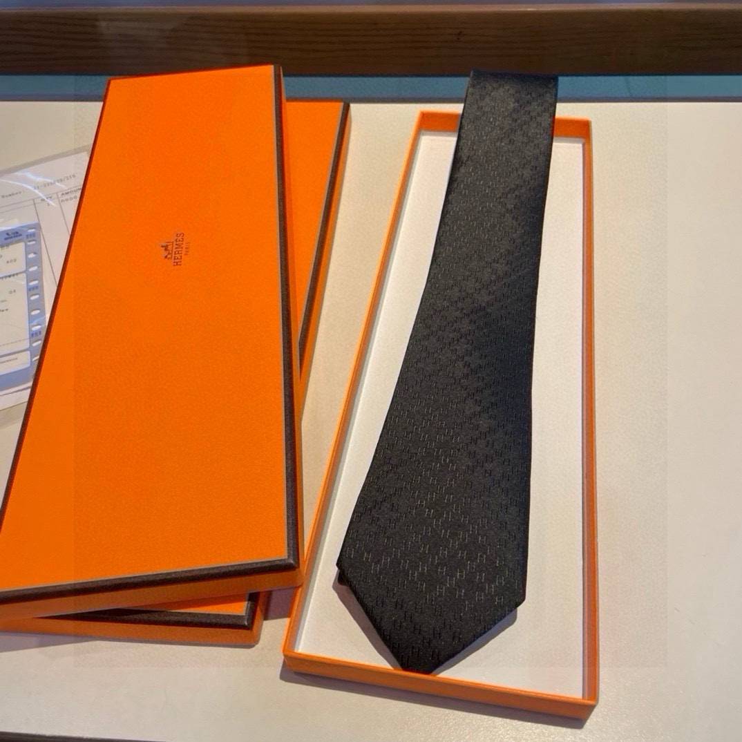 HERMES エルメス ネックタイ Hロゴ ジャカード柄 ブラック - 画像 3