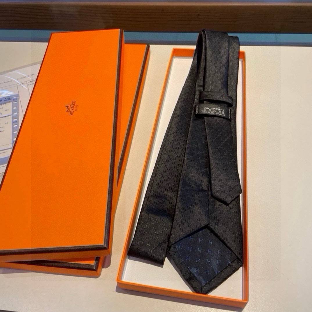 HERMES エルメス ネックタイ Hロゴ ジャカード柄 ブラック - 画像 4