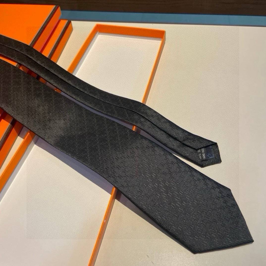 HERMES エルメス ネックタイ Hロゴ ジャカード柄 ブラック - 画像 5